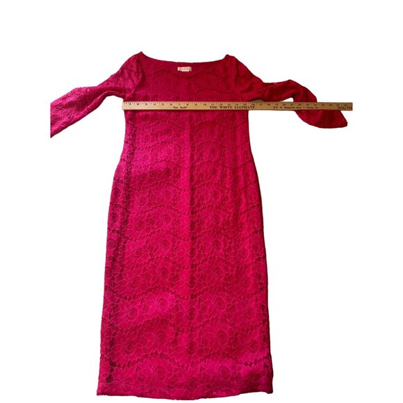 💖Ingrid & Isabel Women's Long-Sleeve Hot Pink Lace Midi Dress - Size S - Picture 4 of 5
